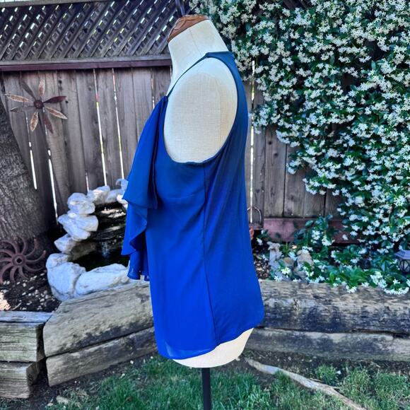 New York & Co Stretch Blue Halter Tank Blouse Metal Hardware Women’s Med - Picture 5 of 8